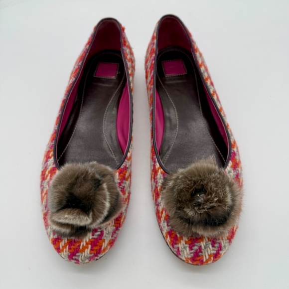 Coach Made in Italy Tweed Fur Pom Flats A2053 Vintage Size 10 - Picture 3 of 10
